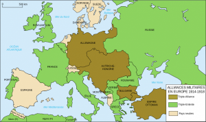 Carte des alliances pendant la 1re guerre mondiale